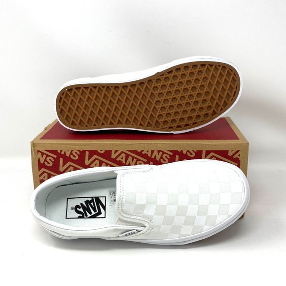 SANTA’S DEAL 🎄 VANS Classic Slip-On Checkerboard White Low Top Women's Size 6.5 - Picture 2 of 11